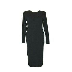 VTG Sweater Dress Linen Bl Black Rib Maxi Long Sl Modest Stretch ALL WEEK LONG M